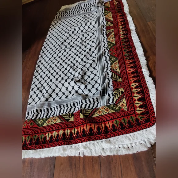 Kuffiya original Palestinian Elegant Embroidery keffiyeh With Handmade Hadab L - Picture 1 of 5